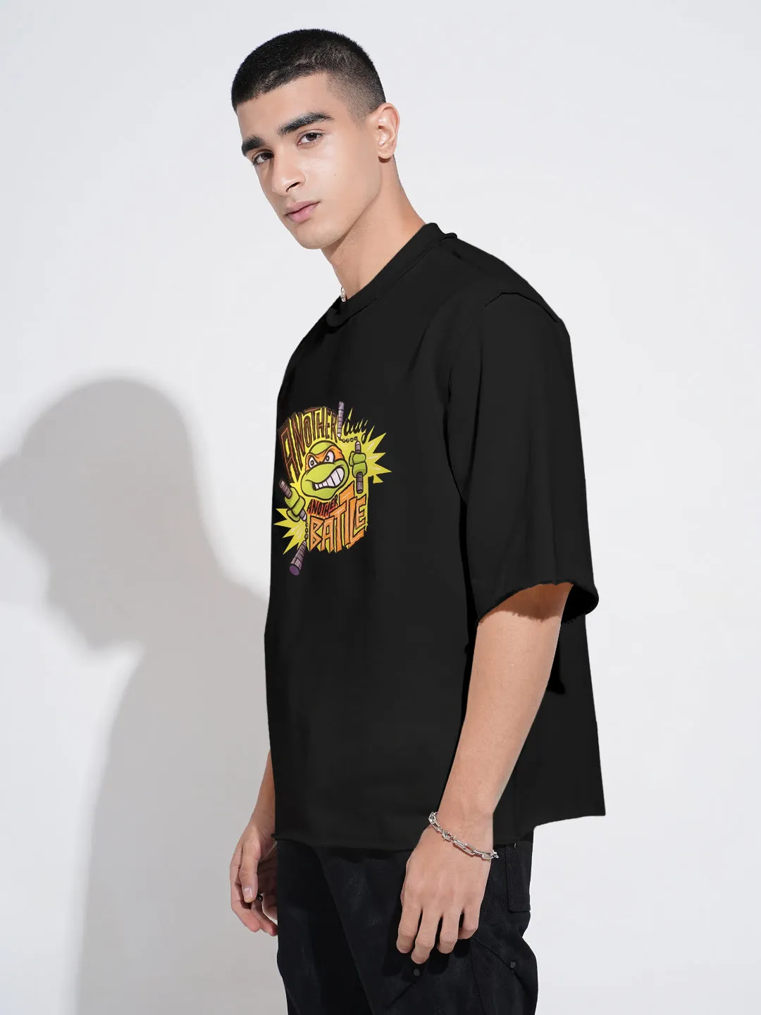 Men's Graphic Black Round Neck Oversized T-Shirt Seasonal Layering Trendy Basics