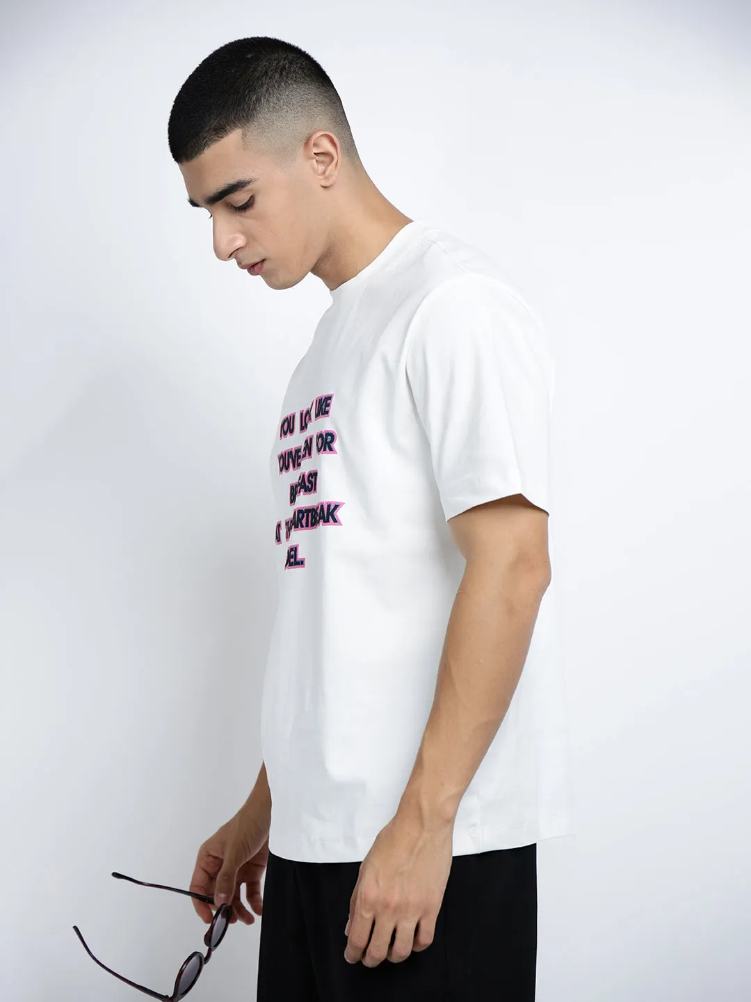 Sleeveless Tight fit sexiness Men's Typography White Short Sleeves Round Neck Relaxed Fit T-Shirt