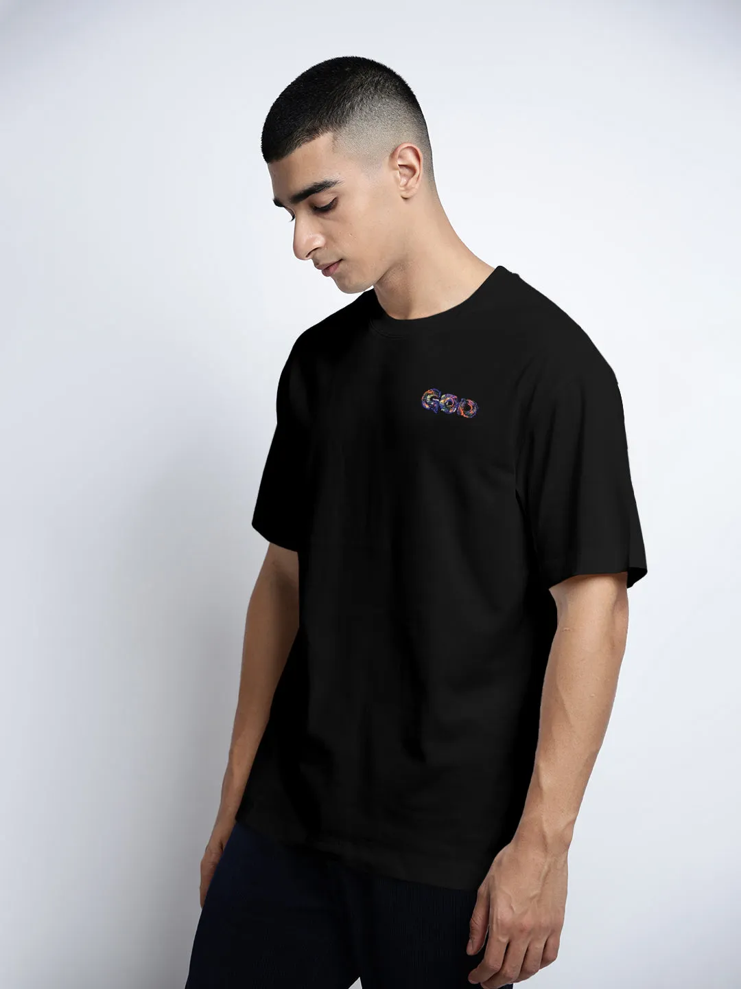 Men's Typography Black Short Sleeves Round Neck Relaxed Fit T-Shirt Breathable wear