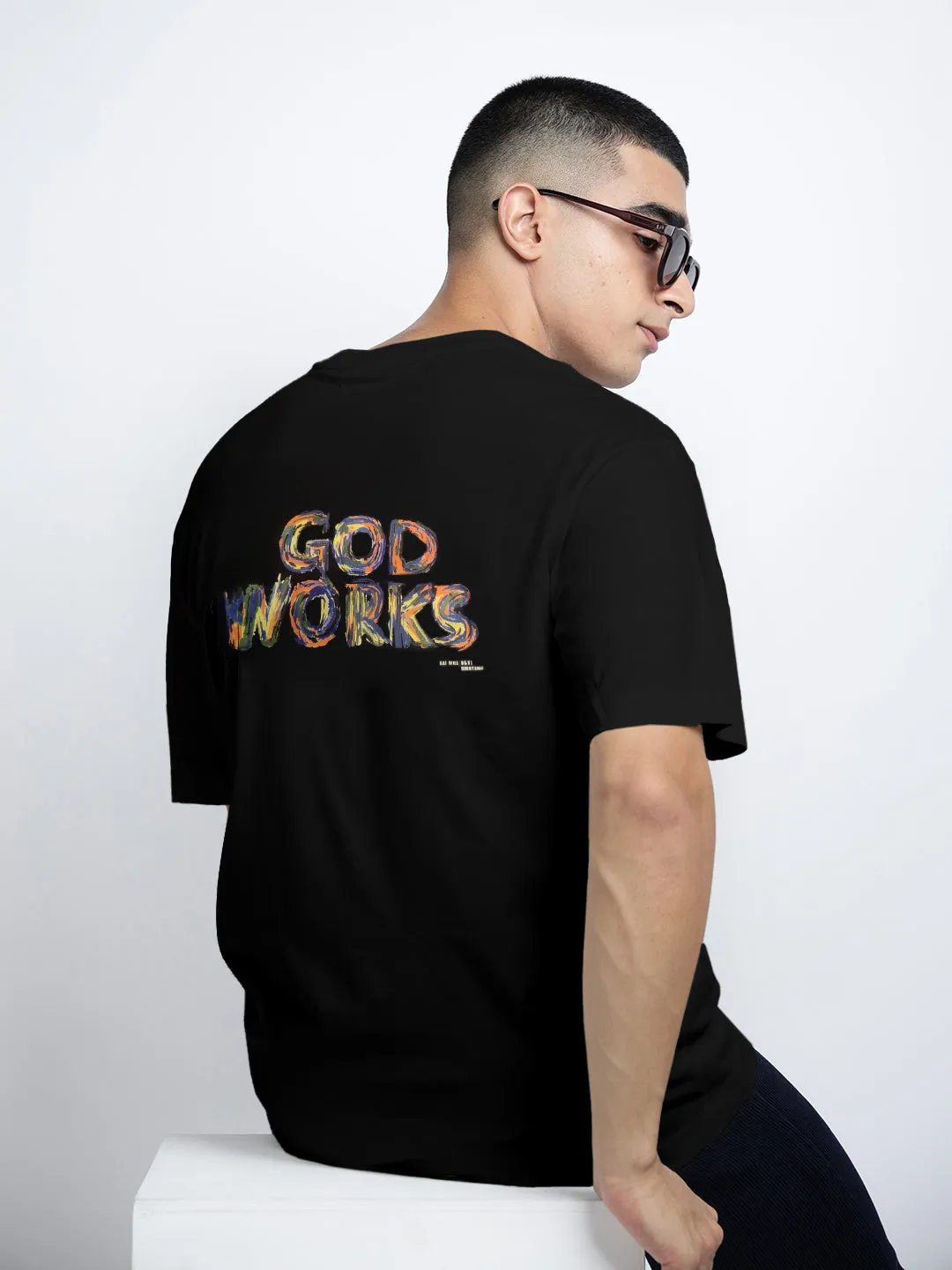 Men's Typography Black Short Sleeves Round Neck Relaxed Fit T-Shirt Oeko Tex Certified Denim combination