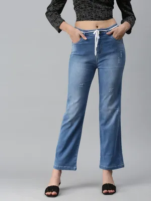 Women's Blue Straight Fit High-Rise Light Fade Stretchable Jeans Fashion Lover Minimalist
