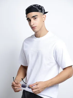 Men's Typography White Short Sleeves Round Neck Relaxed Fit T-Shirt Lightweight Look