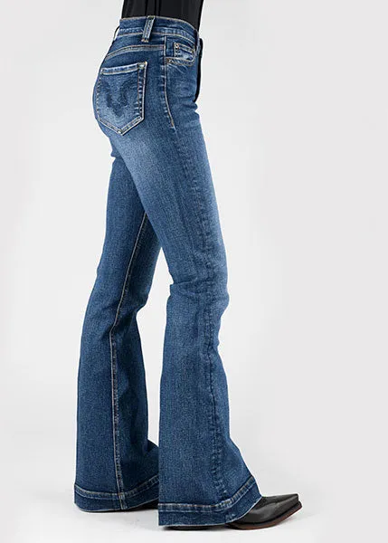 All Day Use Unisex Fashion Stetson Women's No. 921 High Rise Western Flare Jean in Medium Dark Wash
