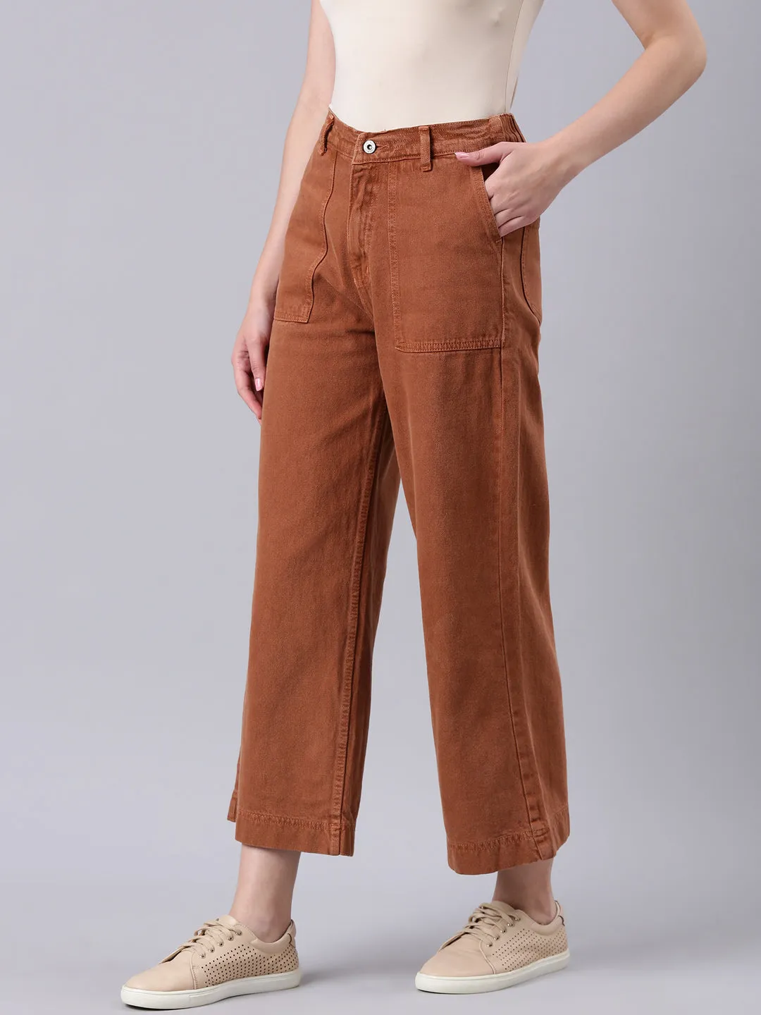 Minimalist Comfort Women's Rust Wide Leg Acid Wash Denim Jeans