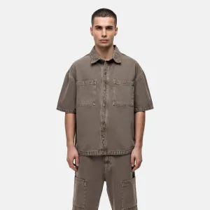 Comfort Stretch Fabric Light Reflective Zippers Washed Taupe Denim Overshirt