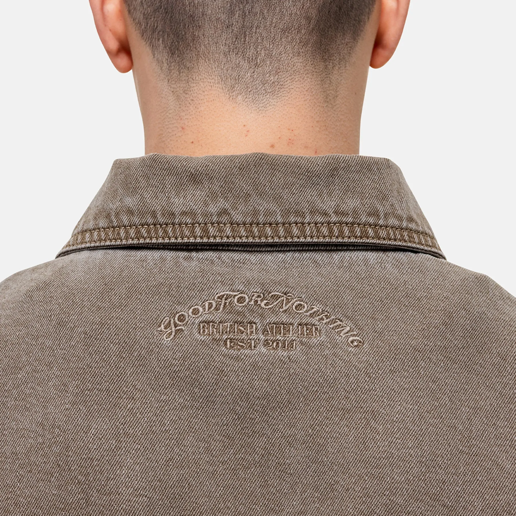 Washed Taupe Denim Overshirt Flexible Mobility