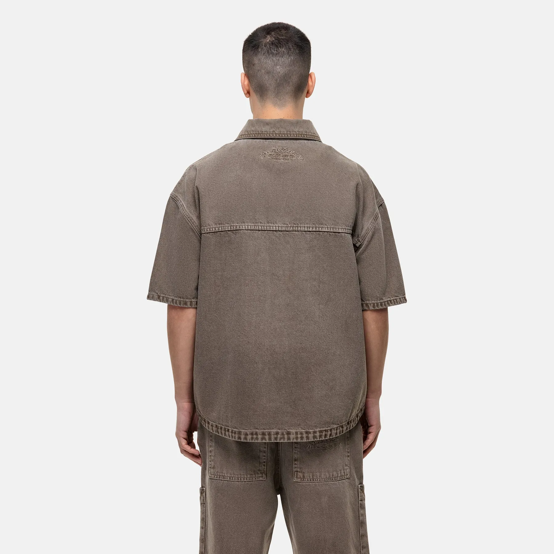Washed Taupe Denim Overshirt Light Reflective