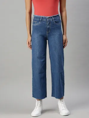 Layered Look Daily Favorite Women's Blue Wide Leg High-Rise Clean Look Stretchable Jeans with Belt Loops