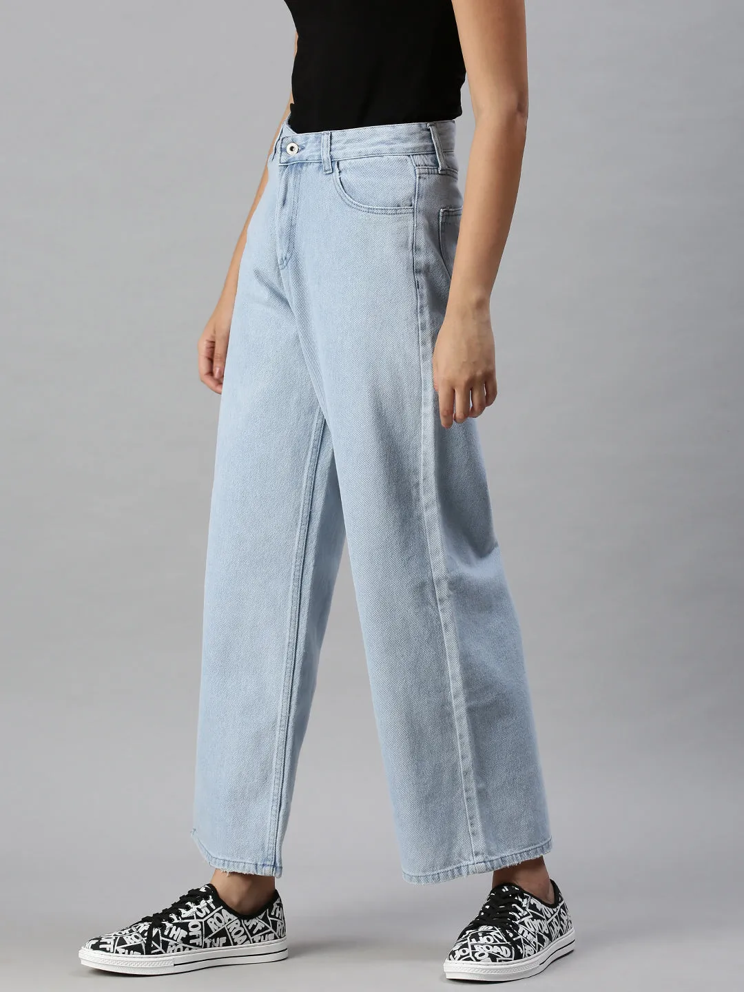 Chill Style Perfect for All Women's Blue Cotton Wide Leg High-Rise Clean Look Jeans