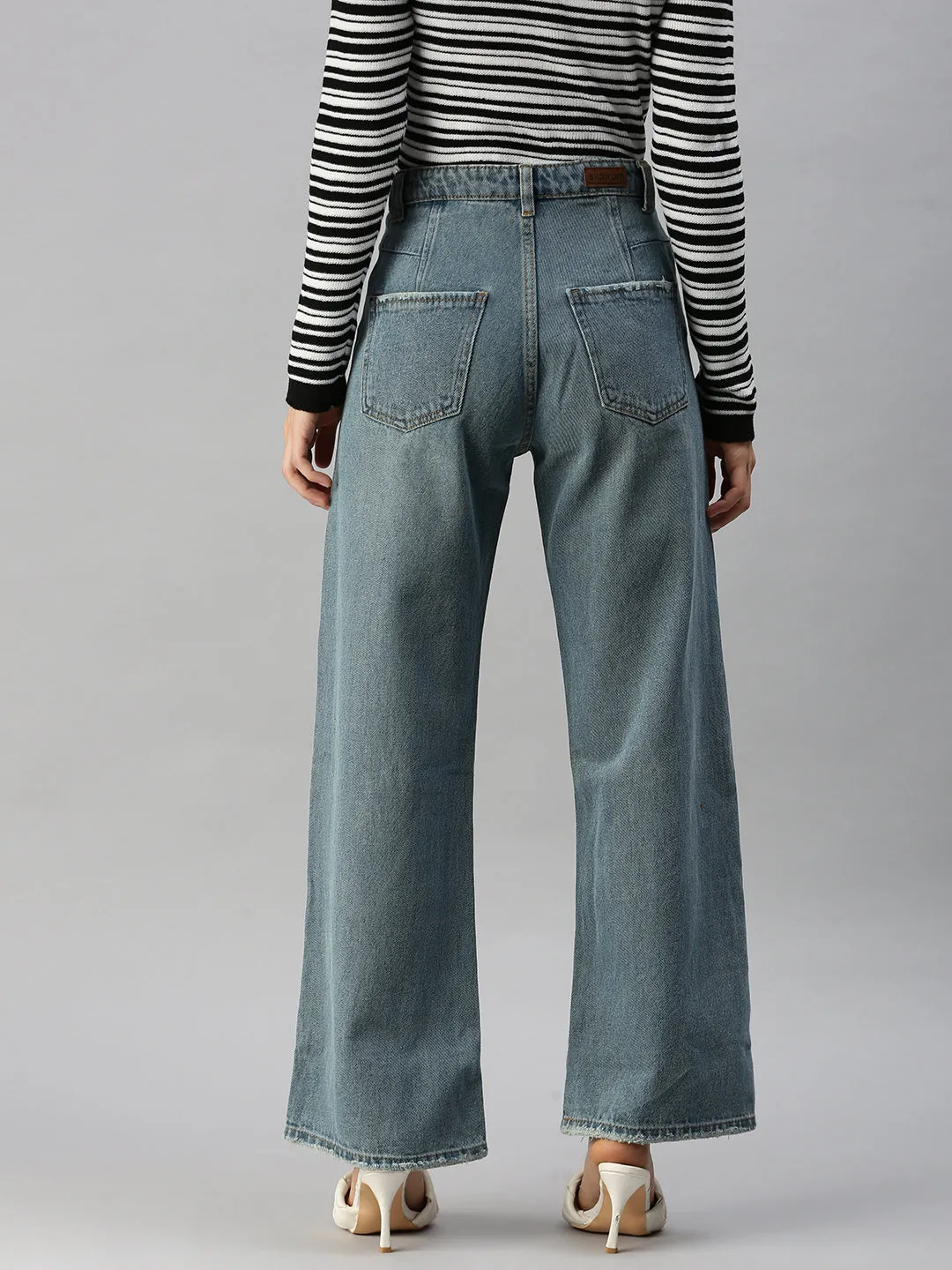 Travel Ease Colorfast Denim Women's Blue Wide Leg High-Rise Denim Jeans