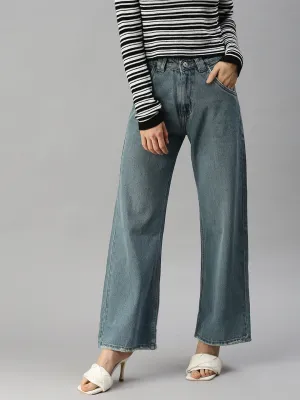 Cool Silhouette Office Wear Casual Women's Blue Wide Leg High-Rise Denim Jeans