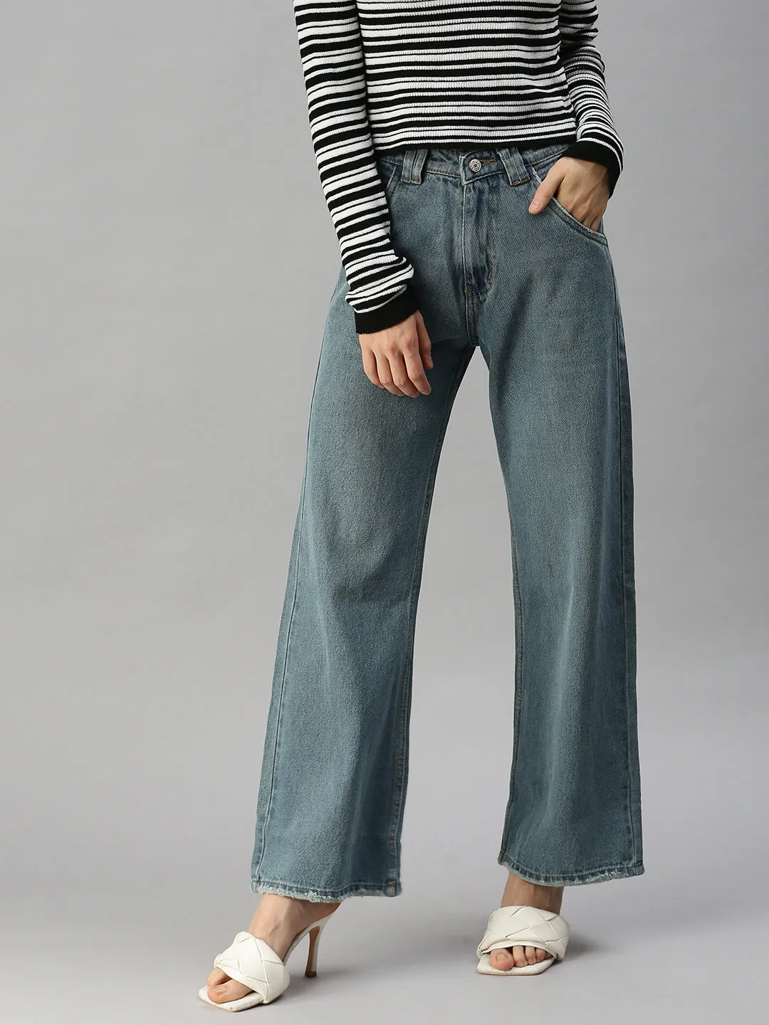 Cool Silhouette Office Wear Casual Women's Blue Wide Leg High-Rise Denim Jeans