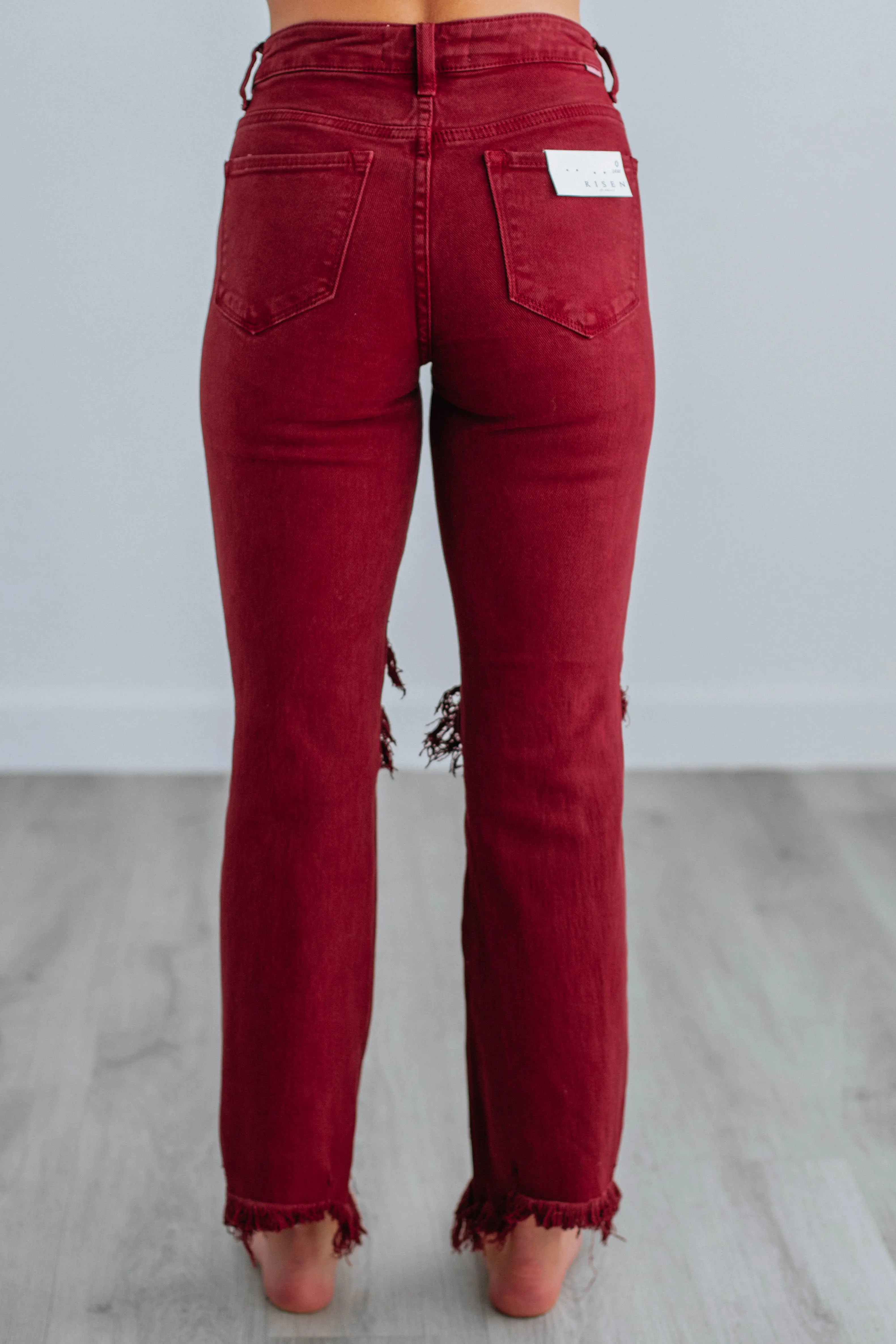 Anti Static Treatment Trendy Comfort Willow Risen Jeans - Wine