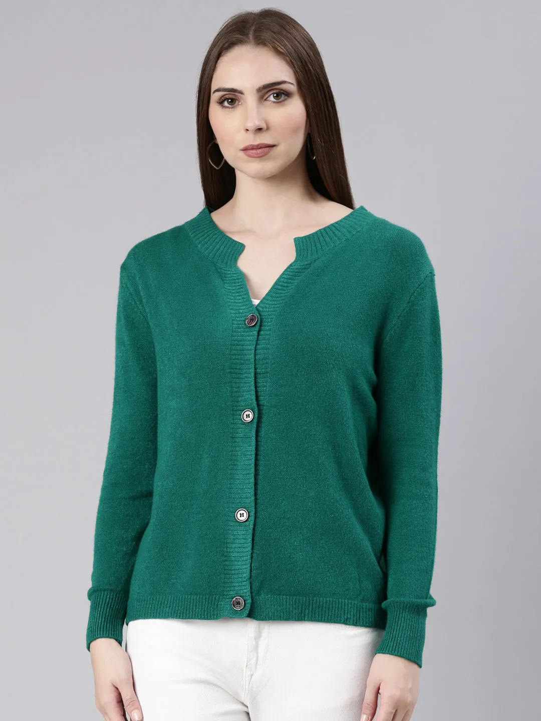 Leisure Look Women's Green Ribbed Cardigan