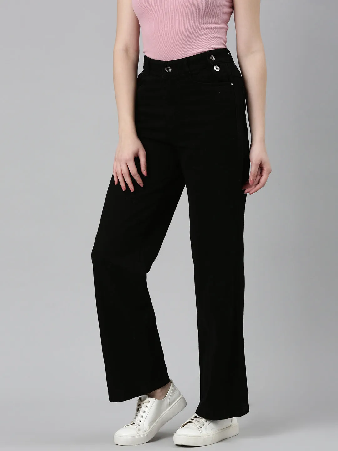 Women's Black Jean Wide Leg High-Rise Denim Jeans Always Ready