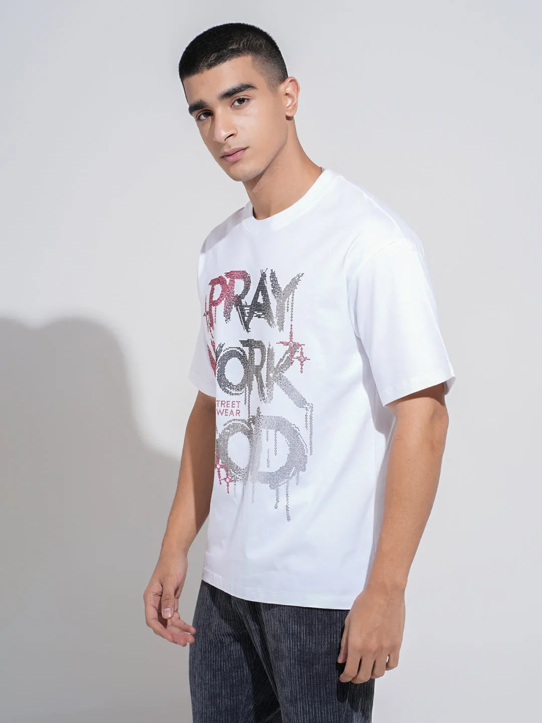 Everyday Top Men's Typography White Short Sleeves Round Neck Relaxed Fit T-Shirt