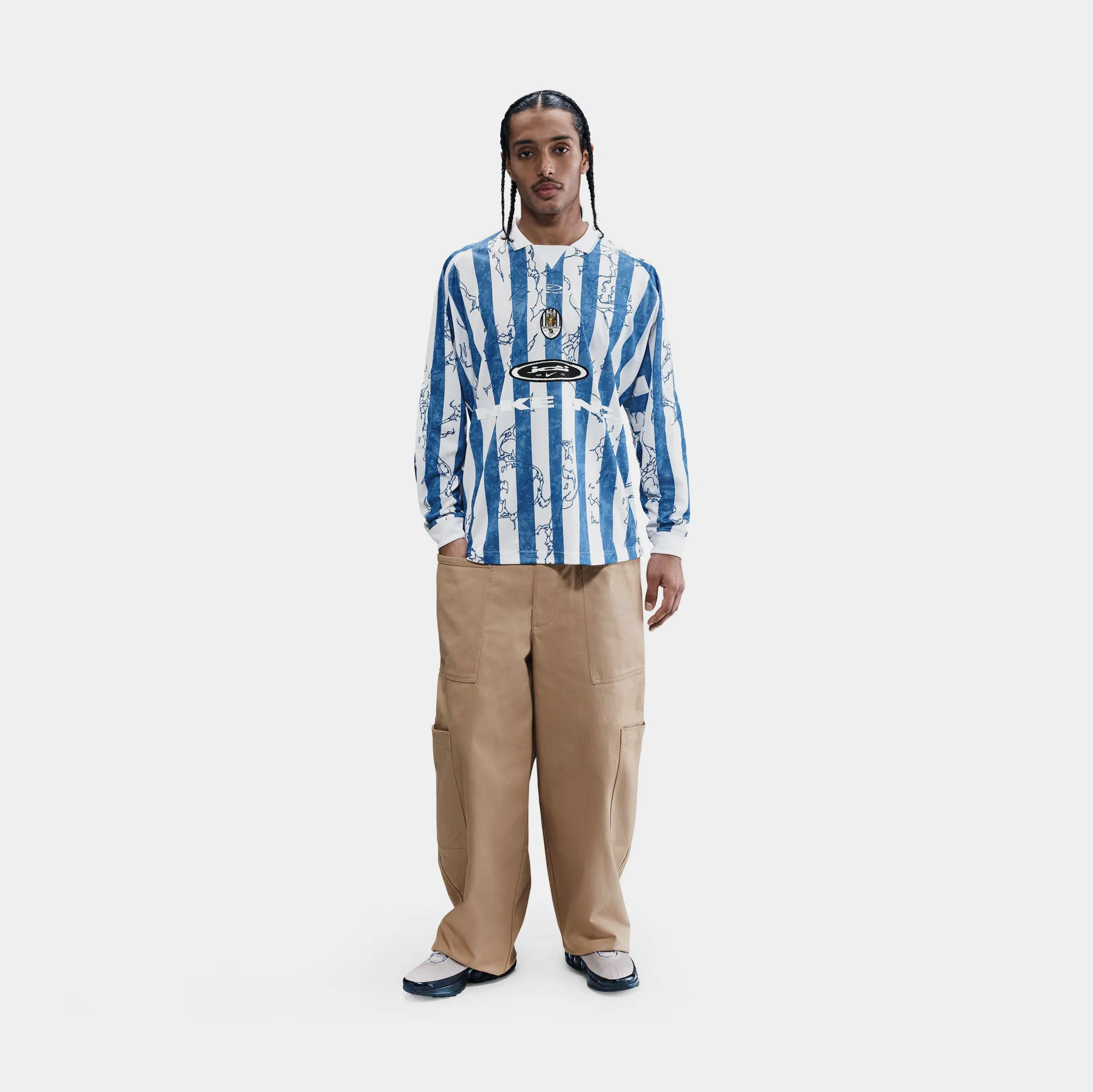 Contrast Trim Detailing Breathable Performance Air VCTRY Long Sleeve Mens Jersey (Psychic Blue/Light Armory Blue/White)