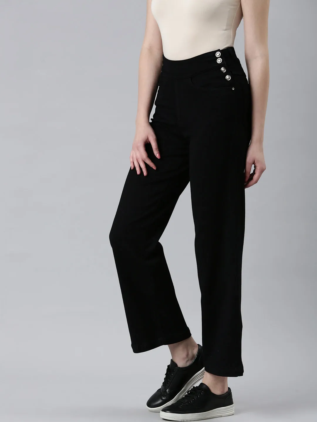 Chic Wear Women's Black Wide Leg Denim Jeans