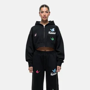 Flight Washed Black Crop Zip Hoodie Layered Look