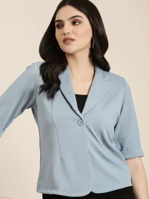 retro look Women's Blue Notched Lapel Single-Breasted Blazer