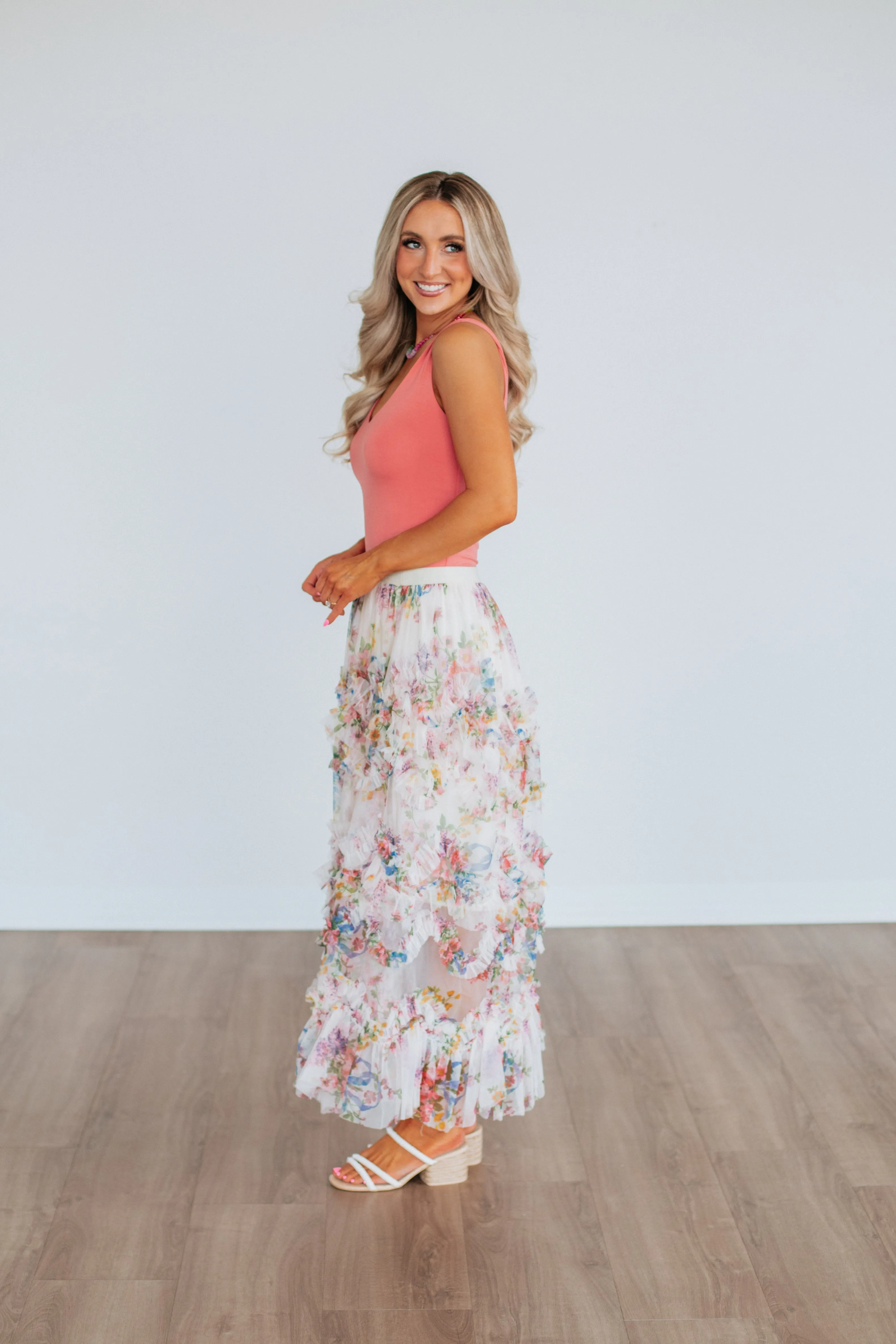 Smart Design Shaya Floral Skirt - Ecru Mix