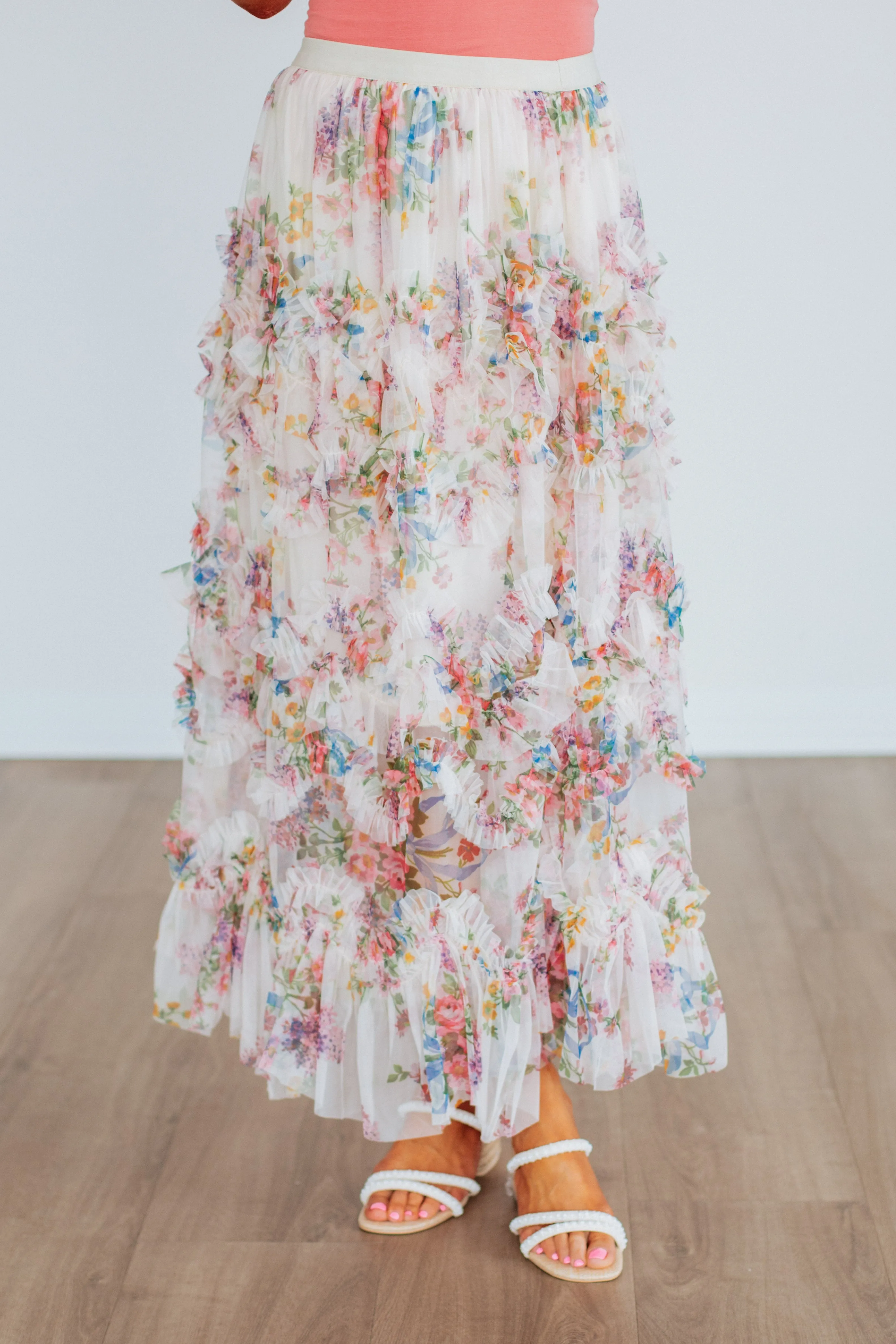 Shaya Floral Skirt - Ecru Mix Minimalist Style Organic Cotton