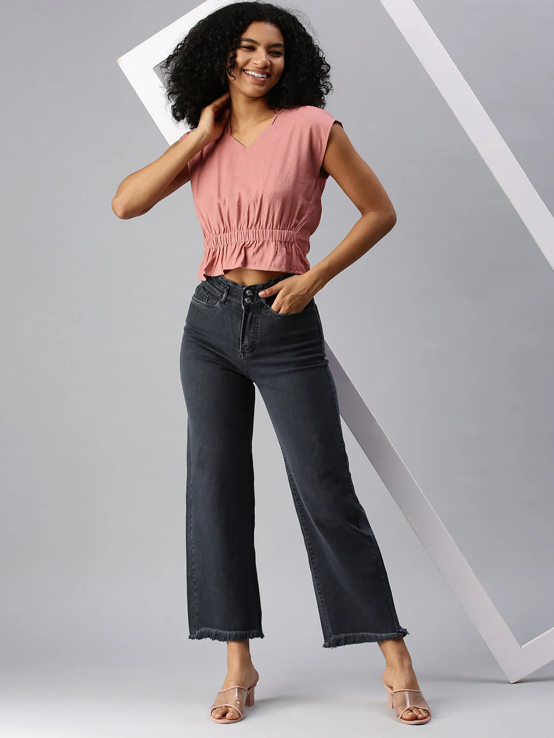 Plain style Lightweight Morning Stroll Durable Women's Grey Wide Leg High-Rise Stretchable Denim Jeans