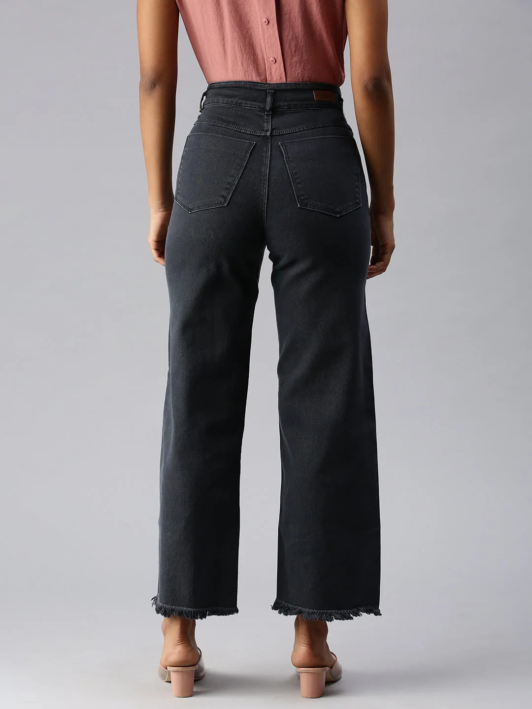 Women's Grey Wide Leg High-Rise Stretchable Denim Jeans Total Fit Tailored Style