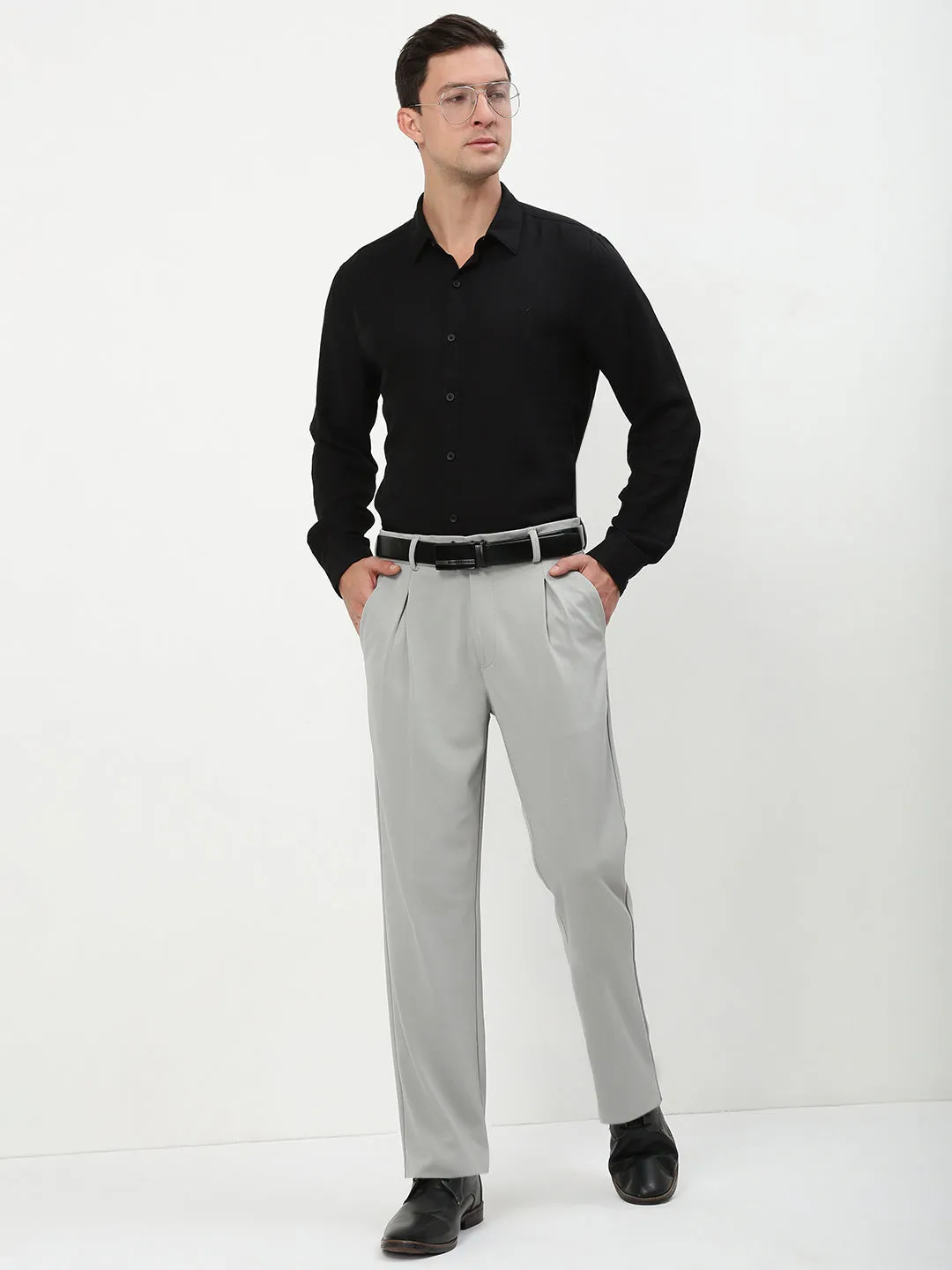 Sport Fit Abrasion resistant Men's Grey Solid Formal Trousers
