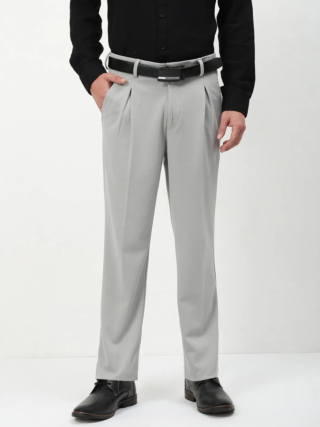 ReinforcedHemline Outdoor Flex Men's Grey Solid Formal Trousers