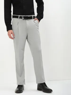 Core Stretch Men's Grey Solid Formal Trousers