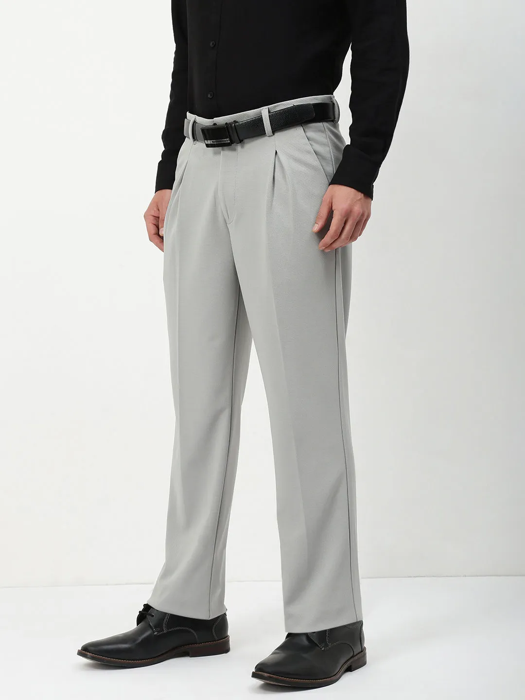 WindproofLayer NonSlipInnerGrip Men's Grey Solid Formal Trousers