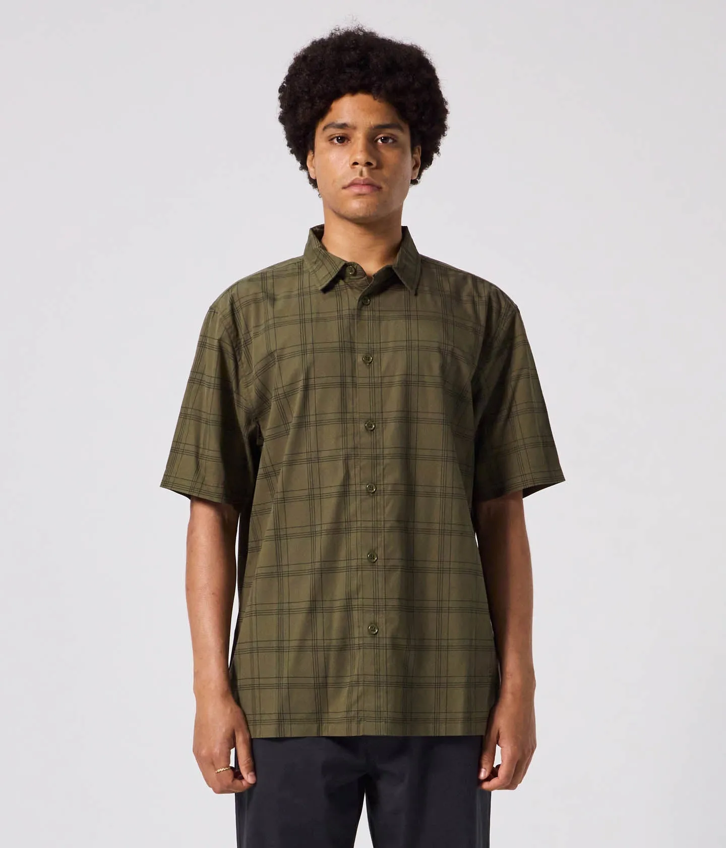 Fashion Ready Soft Layers WINDOWPANE SS SHIRT // OLIVE