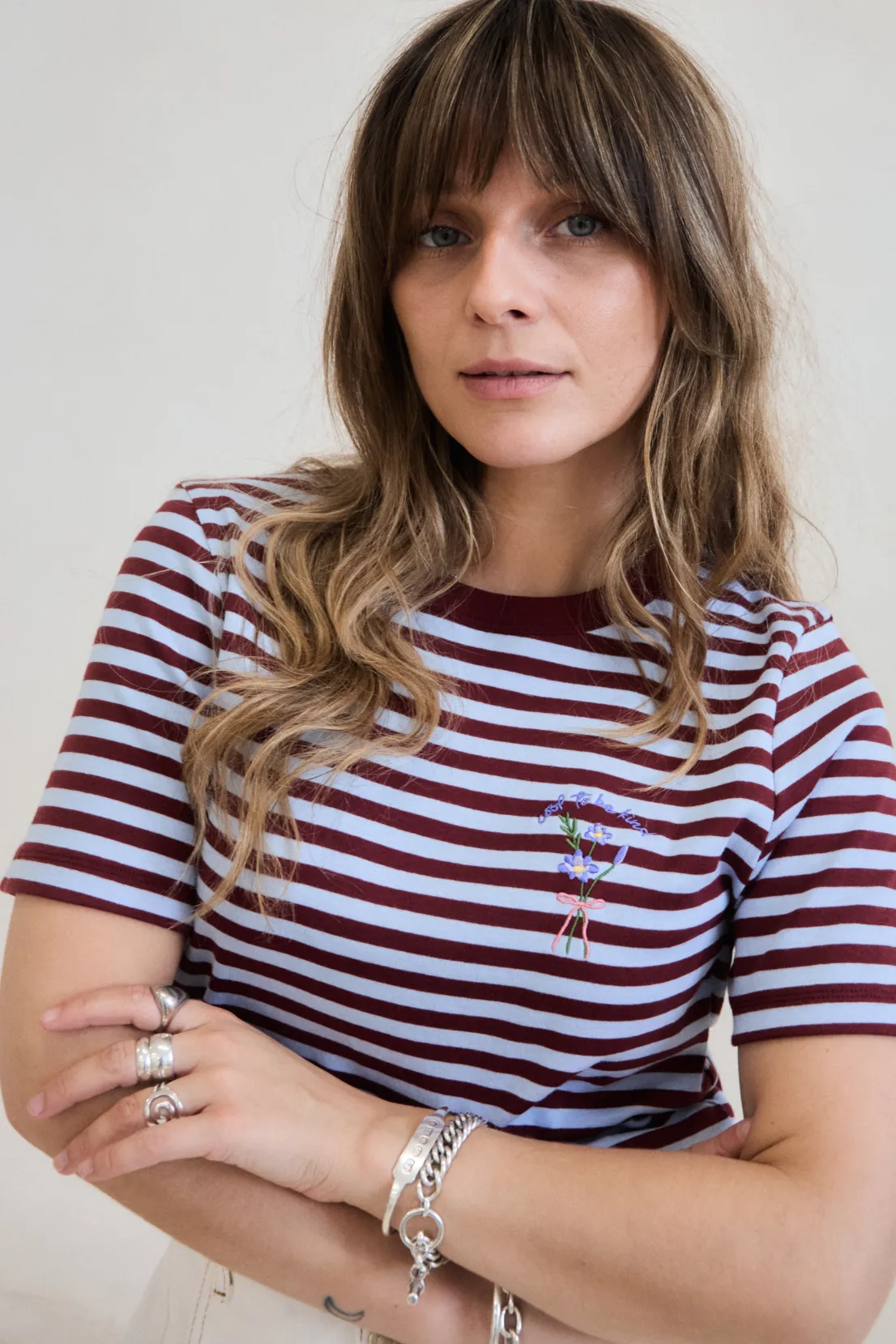 City Smart O&F Cool To Be Kind Embroidered Short Sleeve Breton Tee