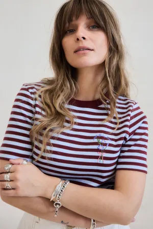 O&F Cool To Be Kind Embroidered Short Sleeve Breton Tee Moisture Wicking Fabric Layered Hem Design