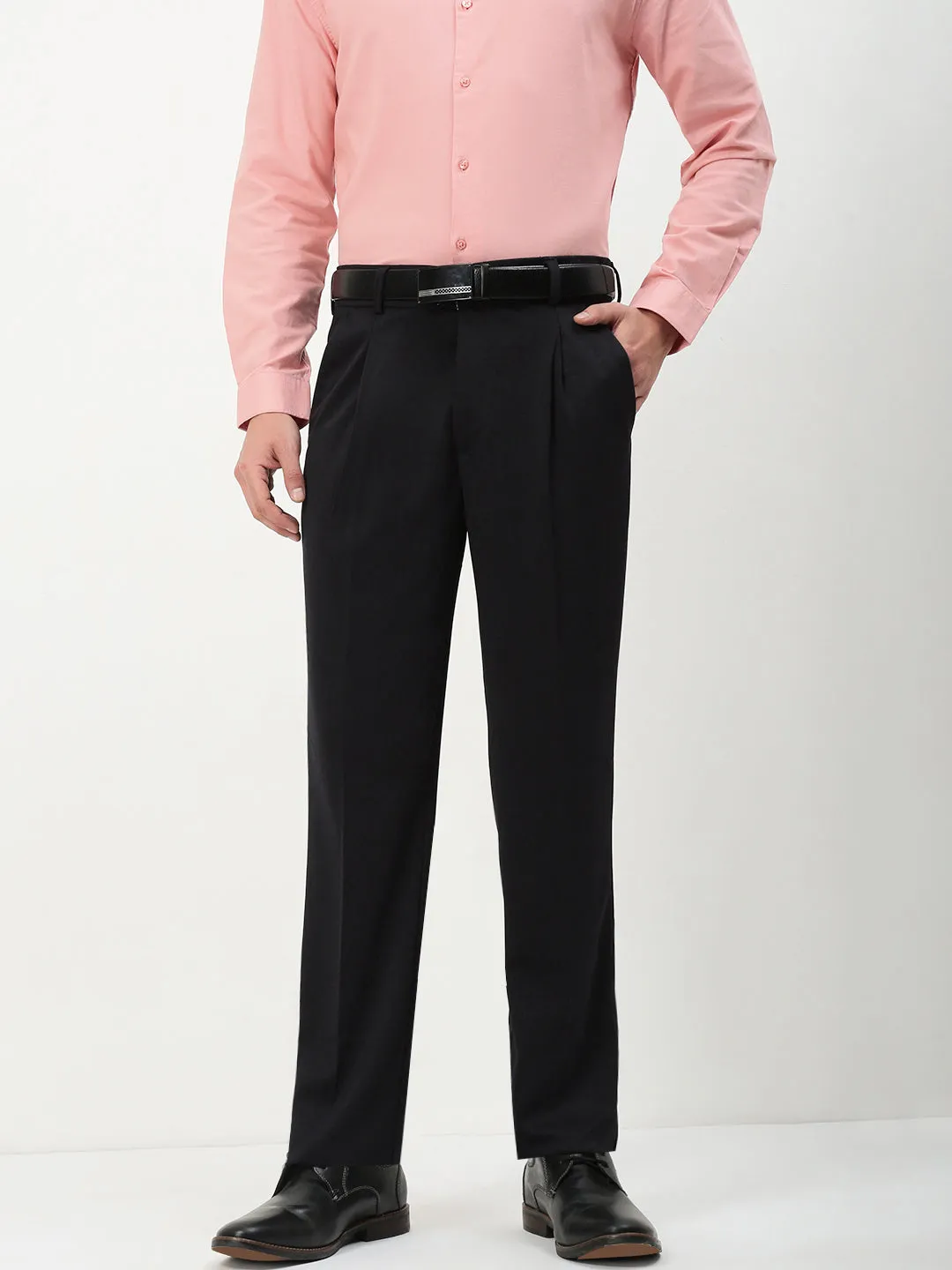 Men's Black Solid Formal Trousers NonSlipInnerGrip