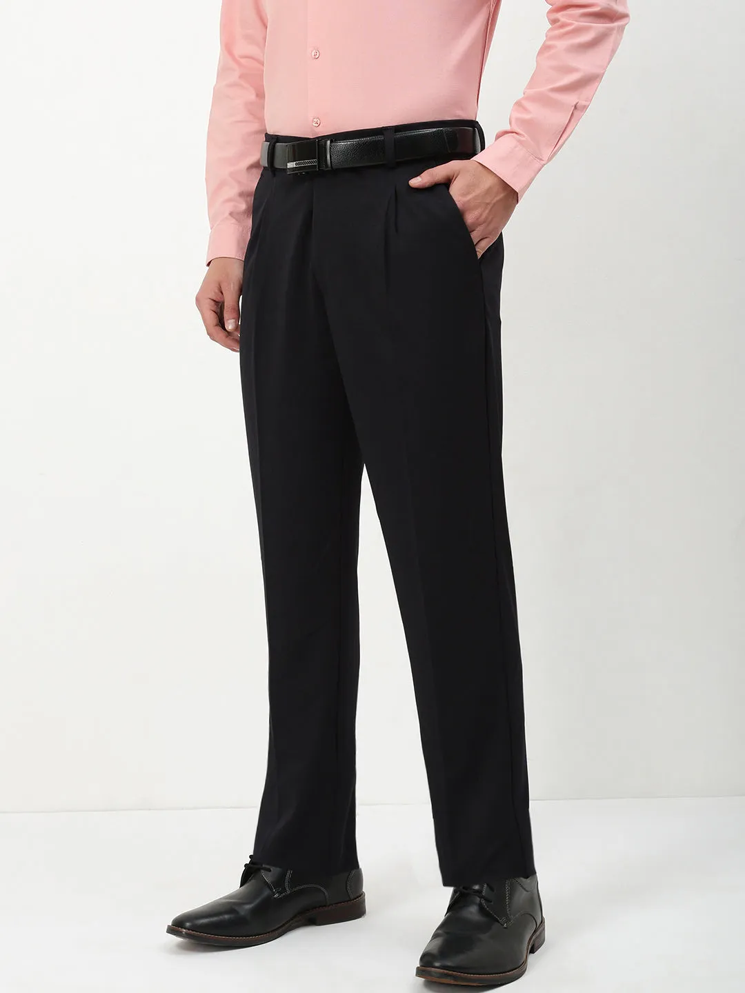 Men's Black Solid Formal Trousers NonRestrictiveFit Chilly Day Comfort