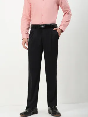 Men's Black Solid Formal Trousers NonSlipInnerGrip
