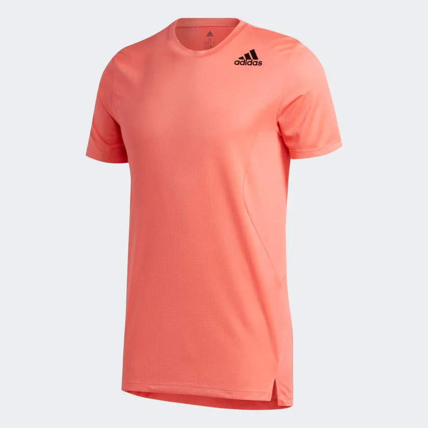 Ribbed Collar Design Formal Elegance adidas HEAT.RDY Training Tee | Semi Flash Red | Men's