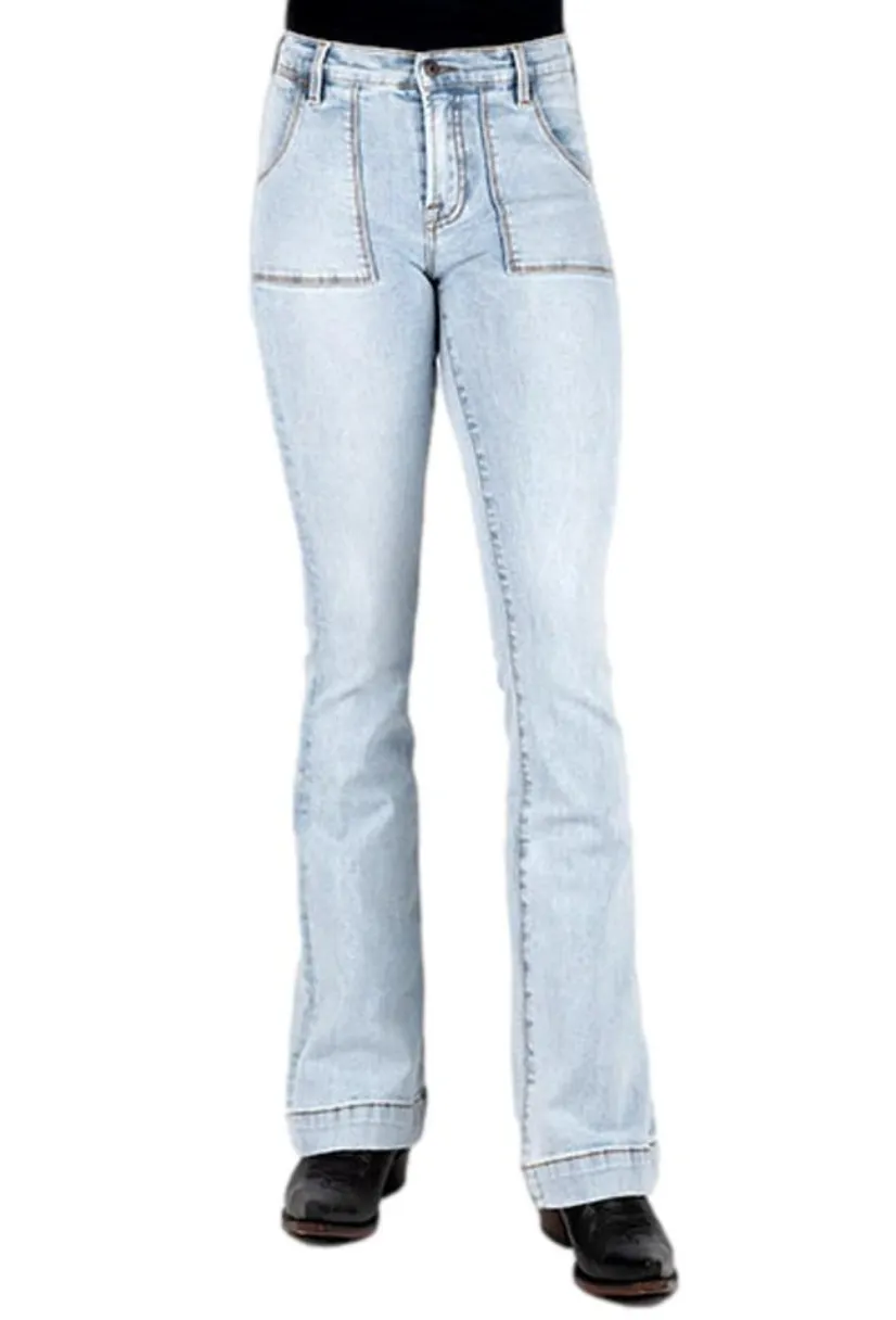Stetson Women's No. 921 Patch Pocket High Rise Flare  - Acid Wash Blue Office Wear Modern