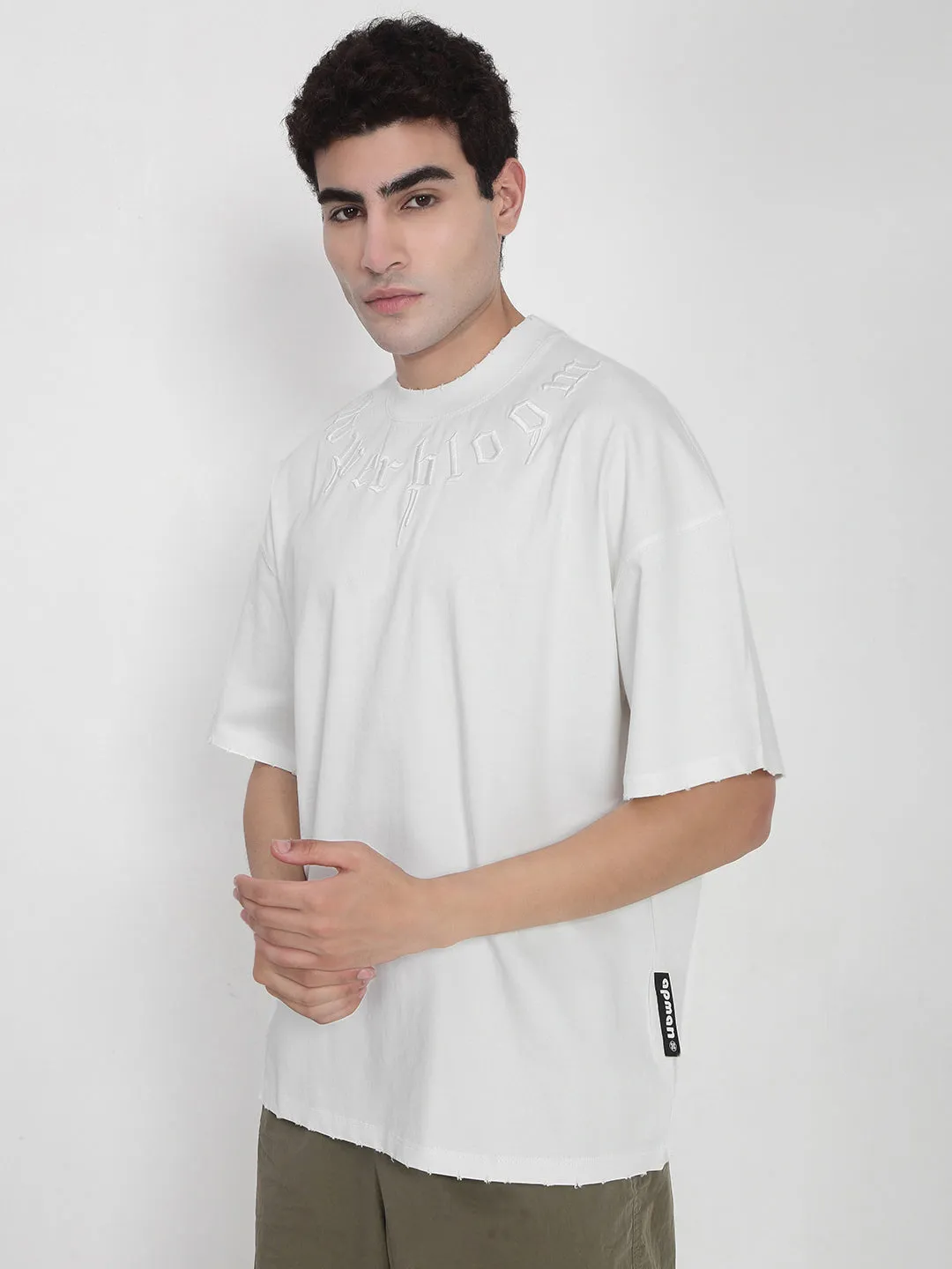 Men's White Oversized Typography T-Shirt Breathable Look