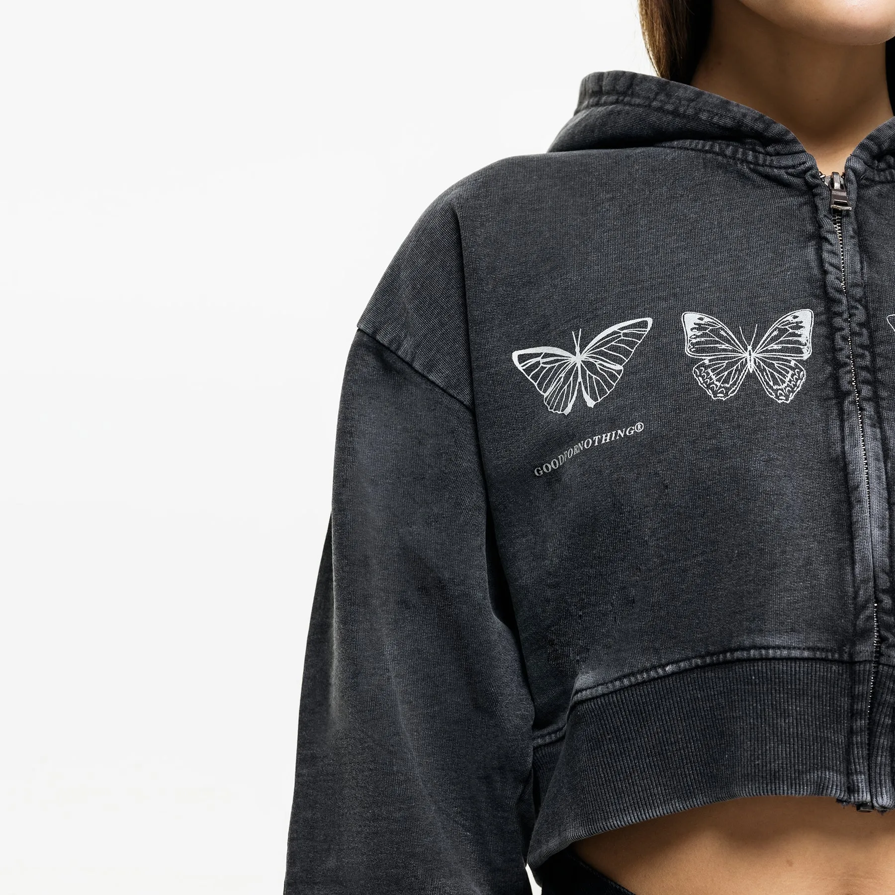 Sporty apparel Cozy Warmth Metamorphosis Washed Black Zip Hoodie (Final Sale)