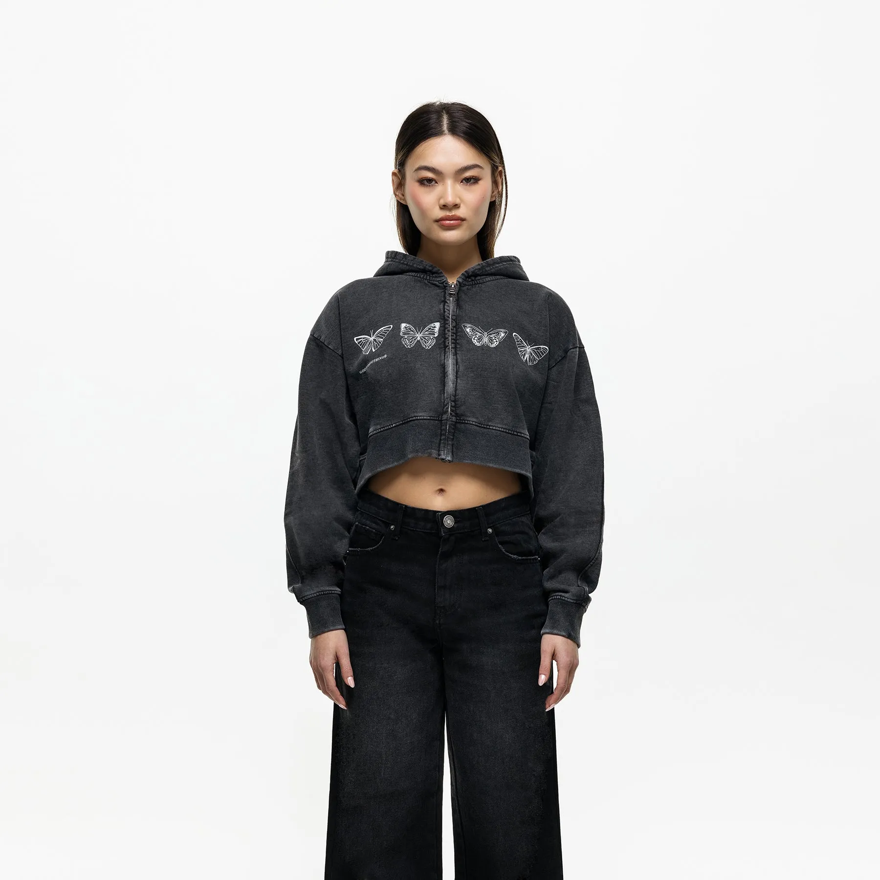 Essential Outerwear Metamorphosis Washed Black Zip Hoodie (Final Sale)