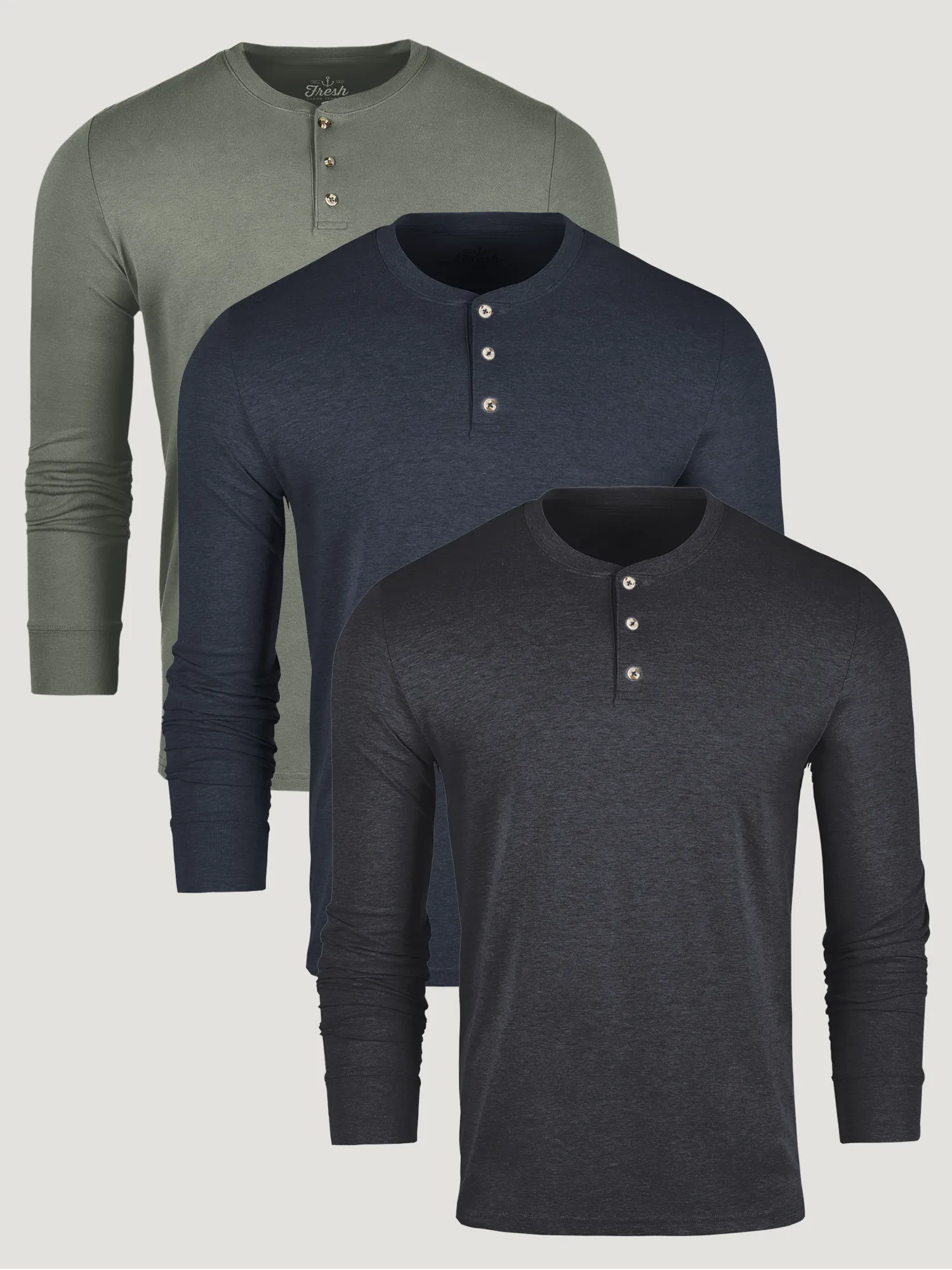 High Density Cotton Foundation Long Sleeve Henley 3-Pack