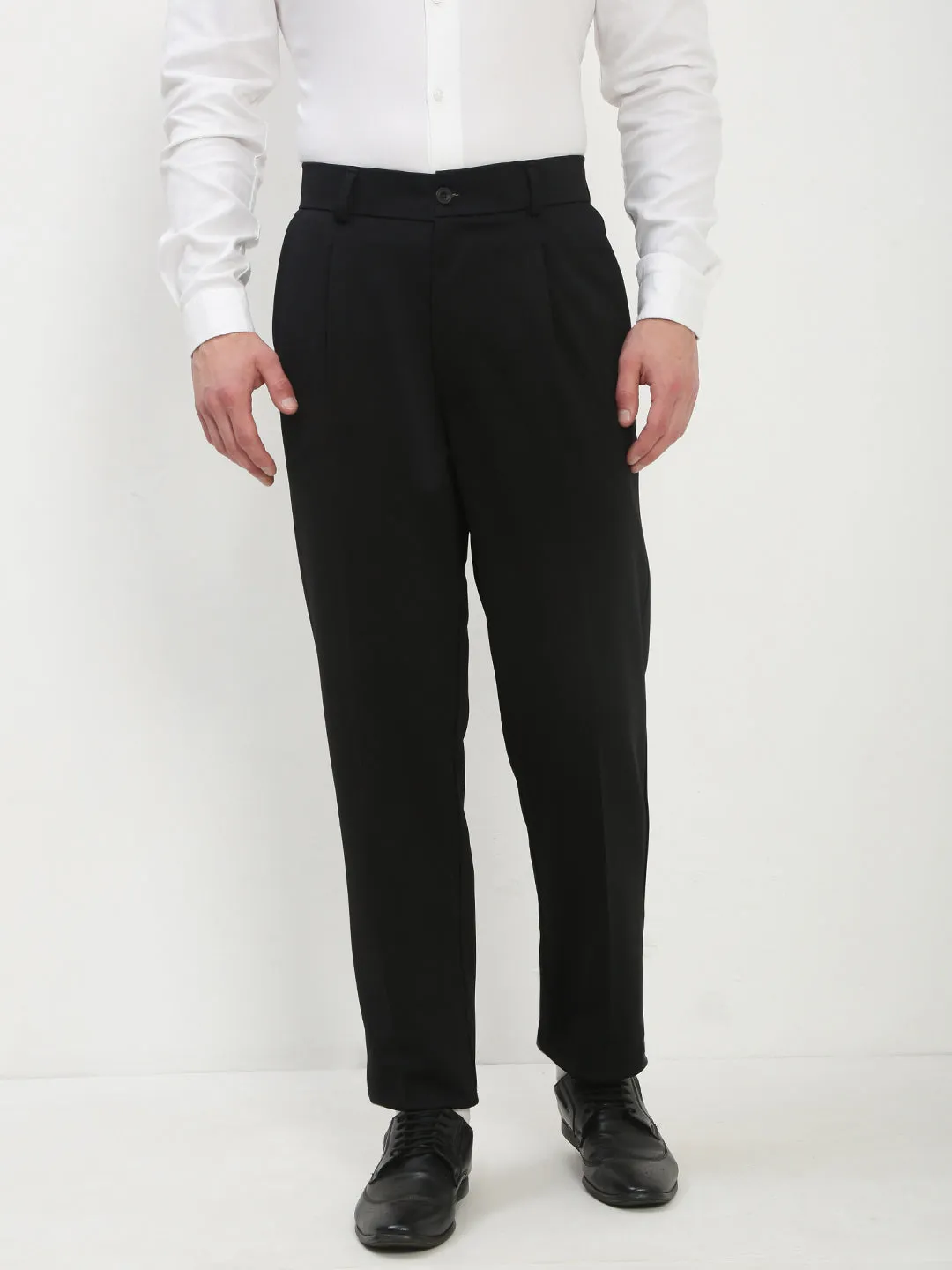Men's Black Solid Formal Trousers Quick Comfort Durable Construction