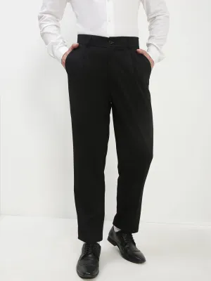 Men's Black Solid Formal Trousers Flexible Ankle Cuffs Core Comfort