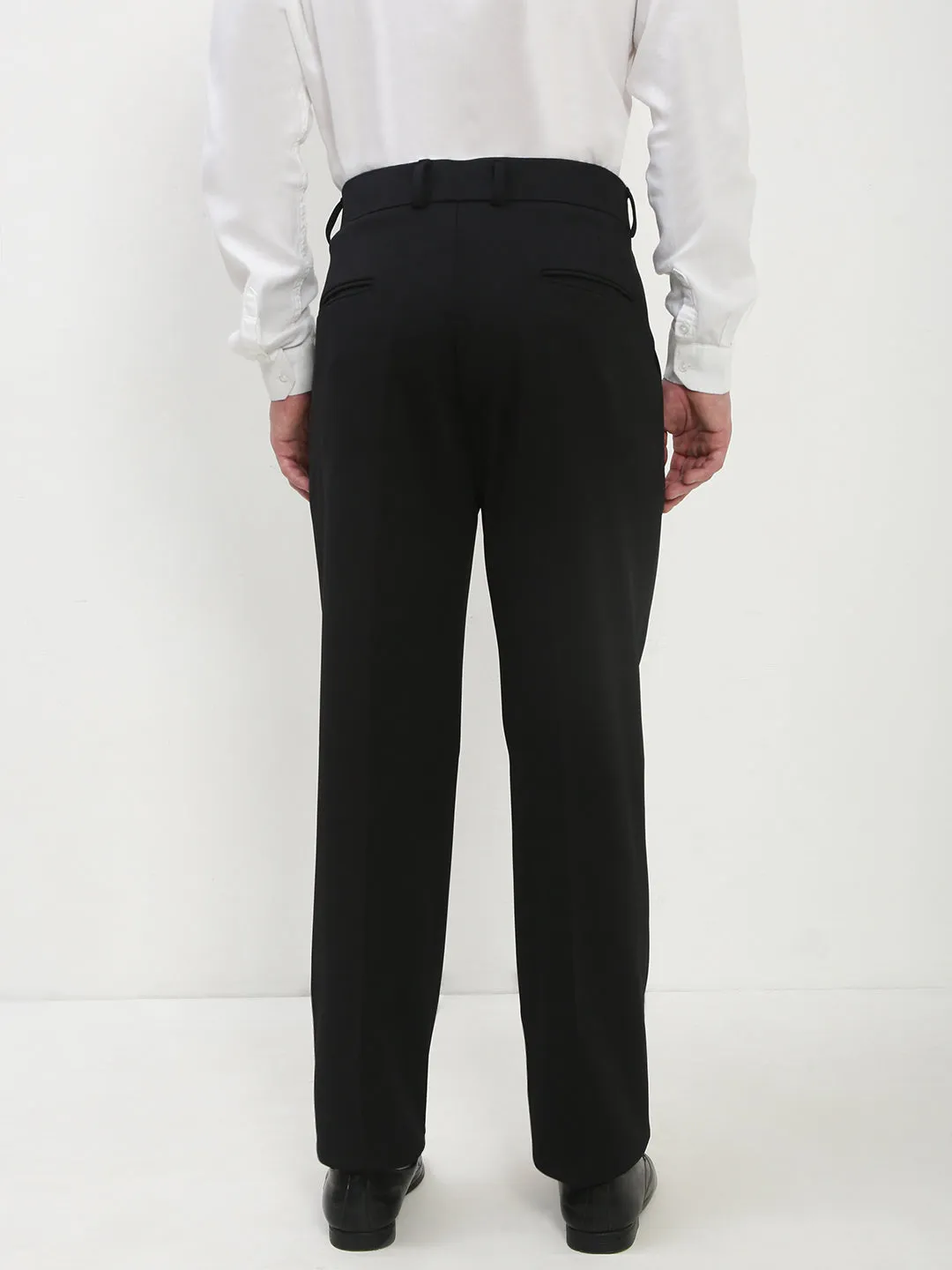 AdjustableWaistband TaglessDesign Men's Black Solid Formal Trousers