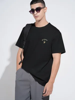 Casual Layer Wear Bohemian style Men's Embroidered Black Round Neck Relaxed Fit T-Shirt
