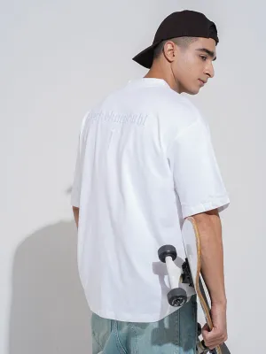 Men's Typography White Short Sleeves Round Neck Oversized T-Shirt Silk combination