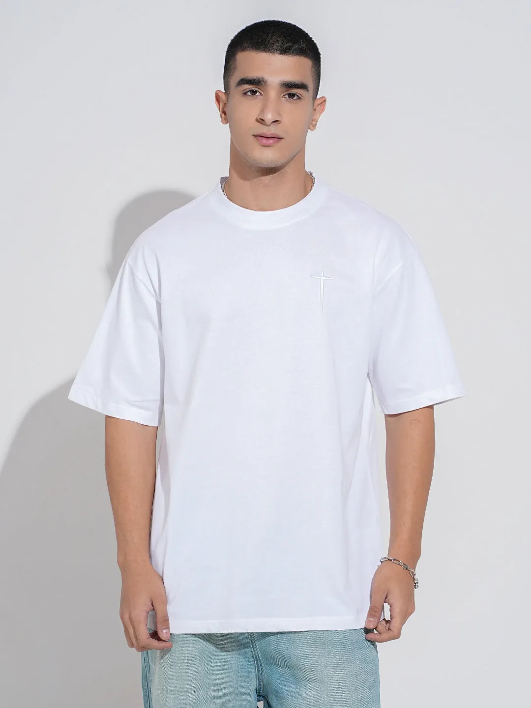 Sustainable Textile Lightweight Wear Men's Typography White Short Sleeves Round Neck Oversized T-Shirt